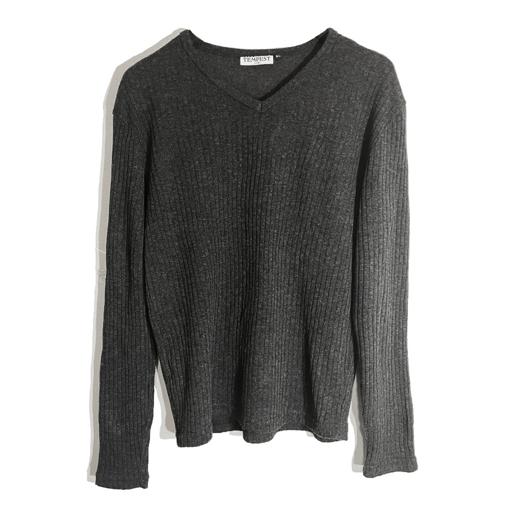 Tempest Wool Rib Knit V-neck Fitted Shirt XL NWOT